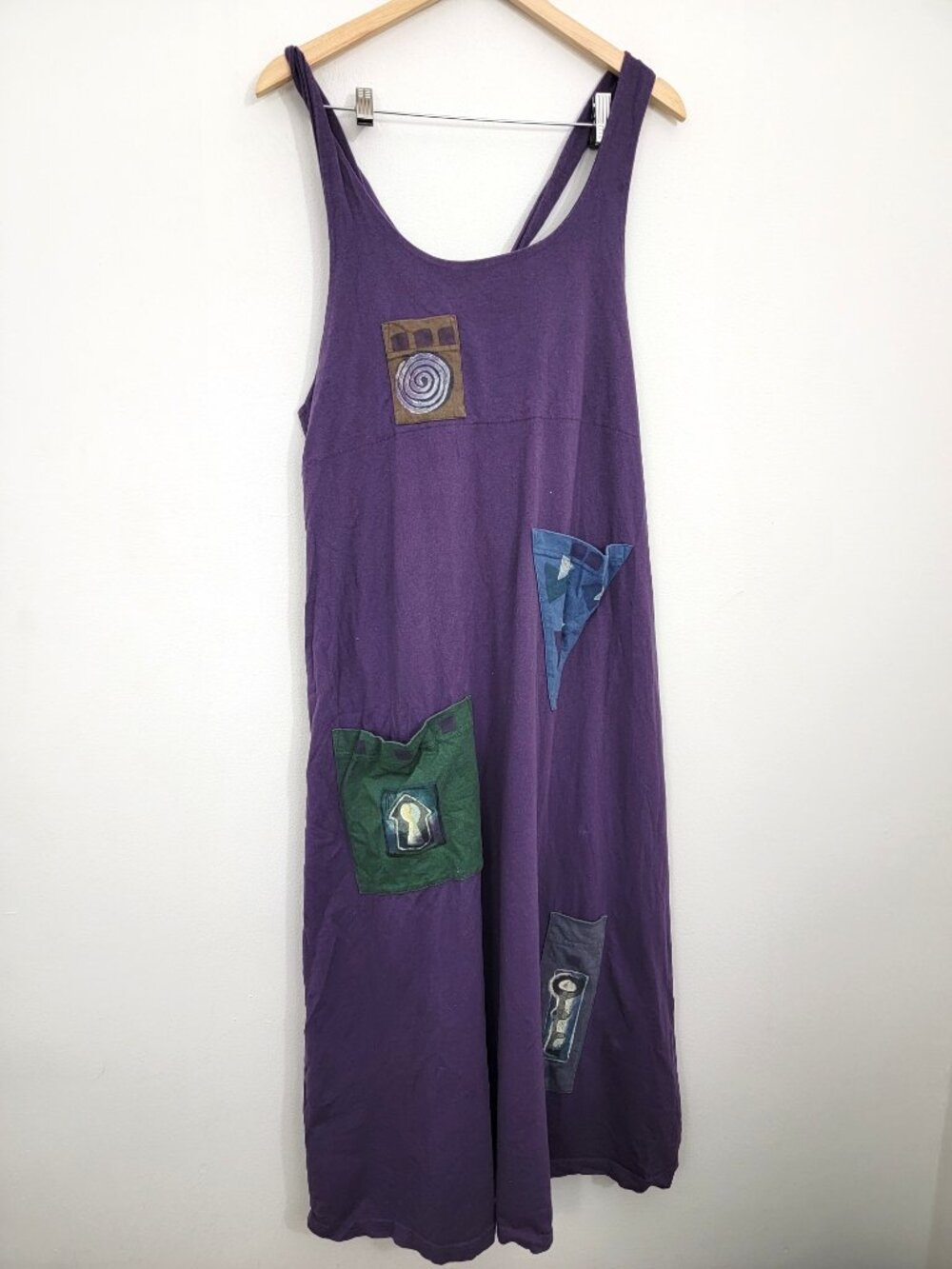 Blue Fish Pinafore Overalls Maxi Dress with Pockets Purple 1